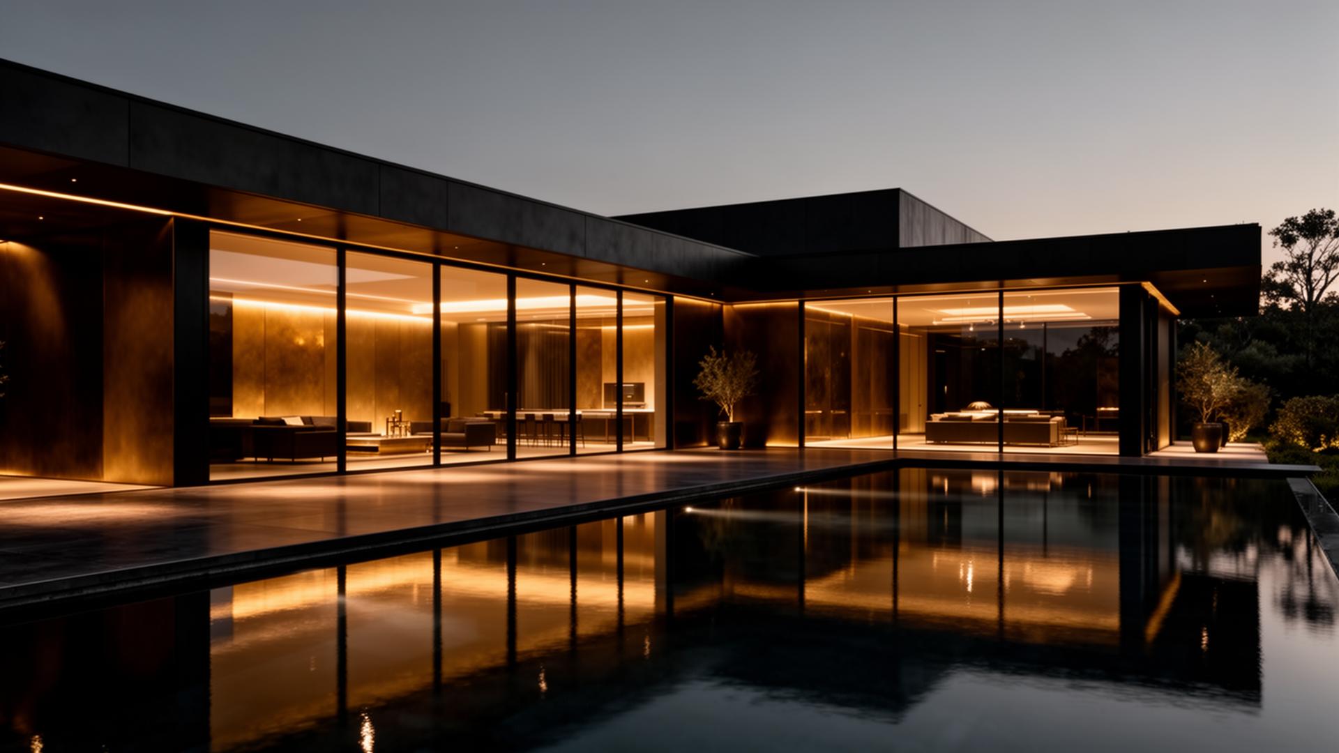 Modern luxury residence at dusk